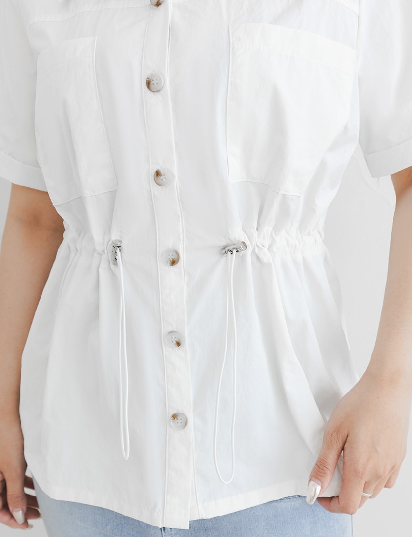 Pockets Cargo Drawstring Waist Plus Size Shirt