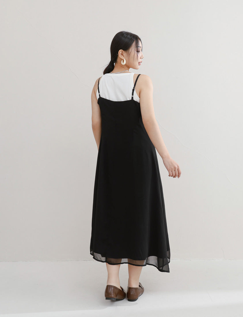 MISS. Ethereal Double Layer Sheer Adjustable Plus Size Maxi Dress