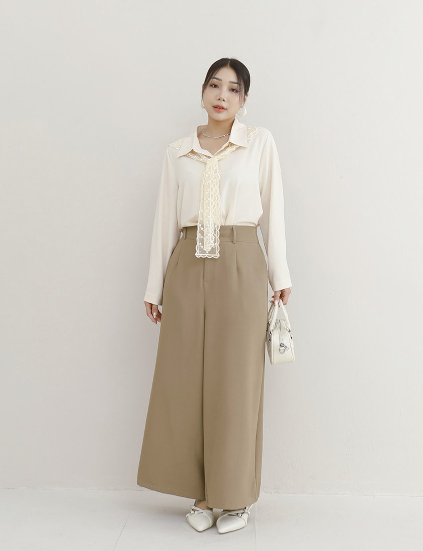 MISS. Two Piece Korean Style Lace Chiffon Plus Size Blouse (With Shawl)