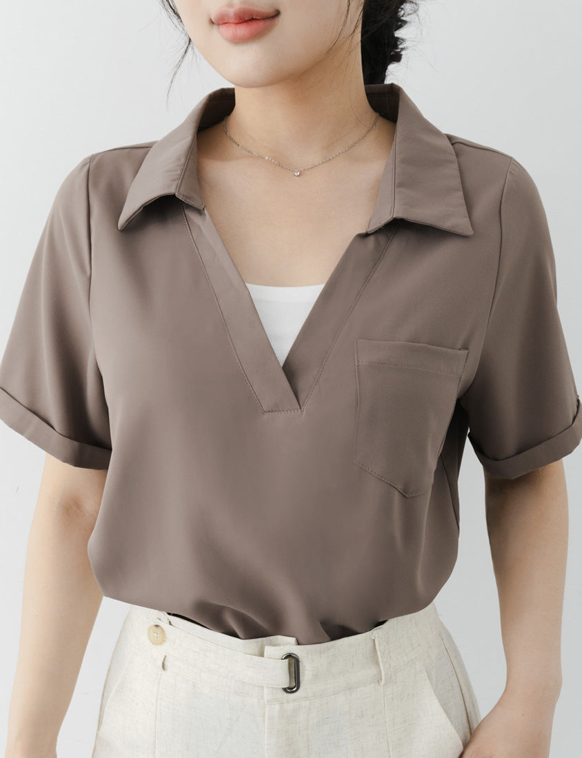 MISS. Wrinkle-Resistant Multicolor Faux Two-Piece Plus Size Top