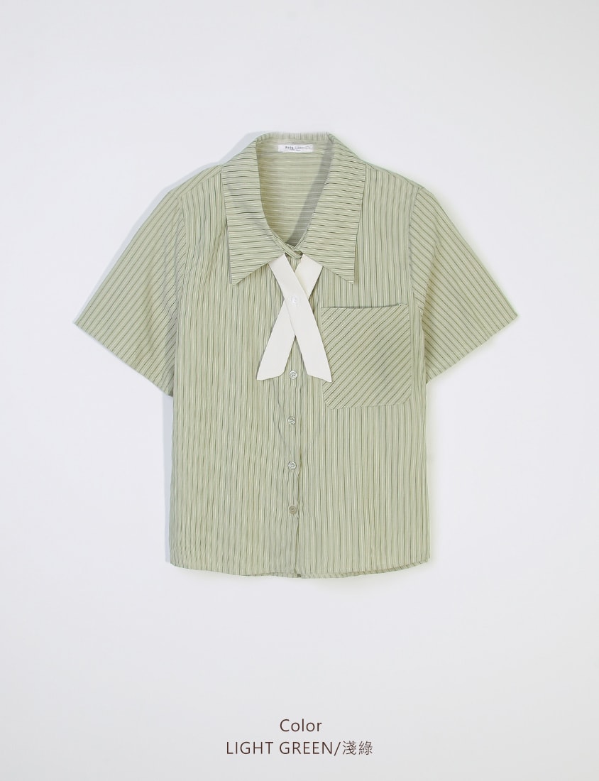MISS. Preppy Contrast Stripe Plus Size Short Sleeve Shirt (With Neck Tie)