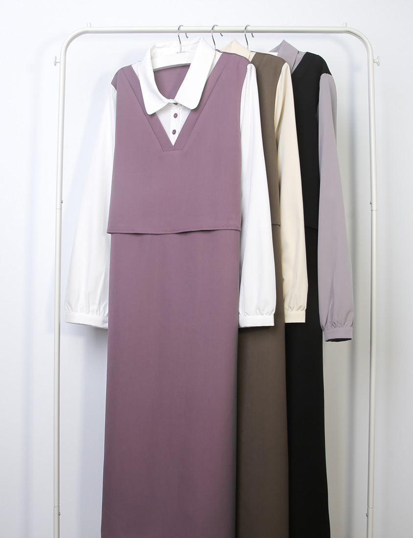 MISS. Contrast Faux Two Piece Waist Tie Plus Size Maxi Dress