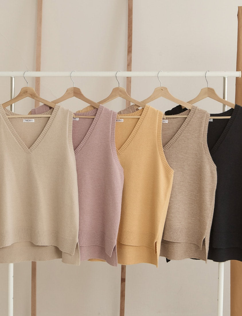 Versatile Multicolor V-Neck Mid-Length Plus Size Knit Vest