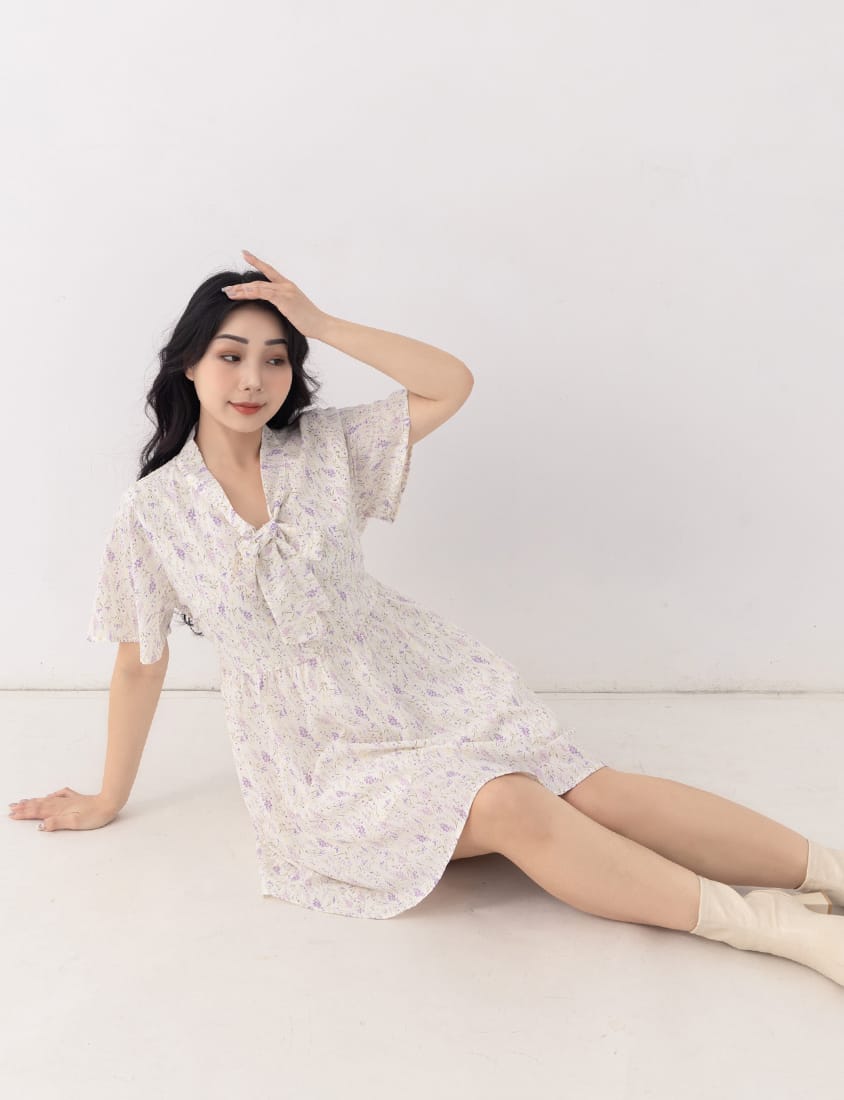 Gentle Lavender Tie-Waist Plus Size Flare Dress