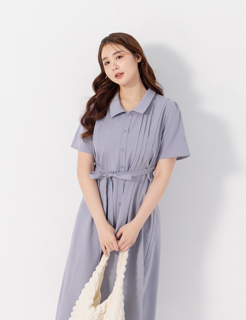 Pleated Textured Button-Down Elastic Back Plus Size Maxi Dress