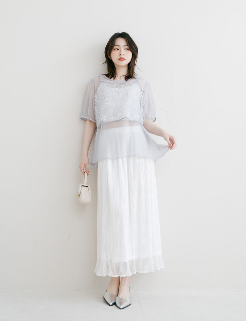 MISS. Ethereal Sheer Pleated Elastic Plus Size Maxi Skirt