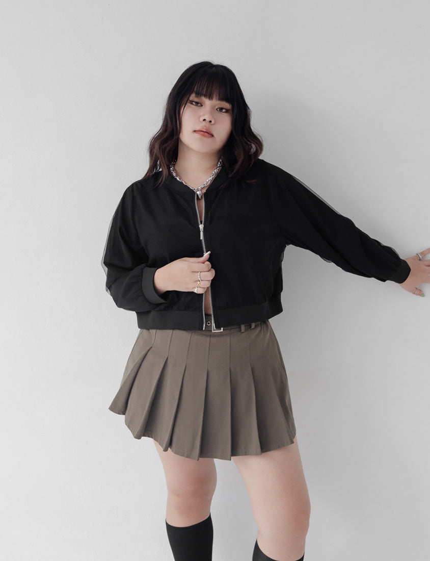 MUA! Sheer Chiffon Dual-Zip Plus Size Bomber Jacket