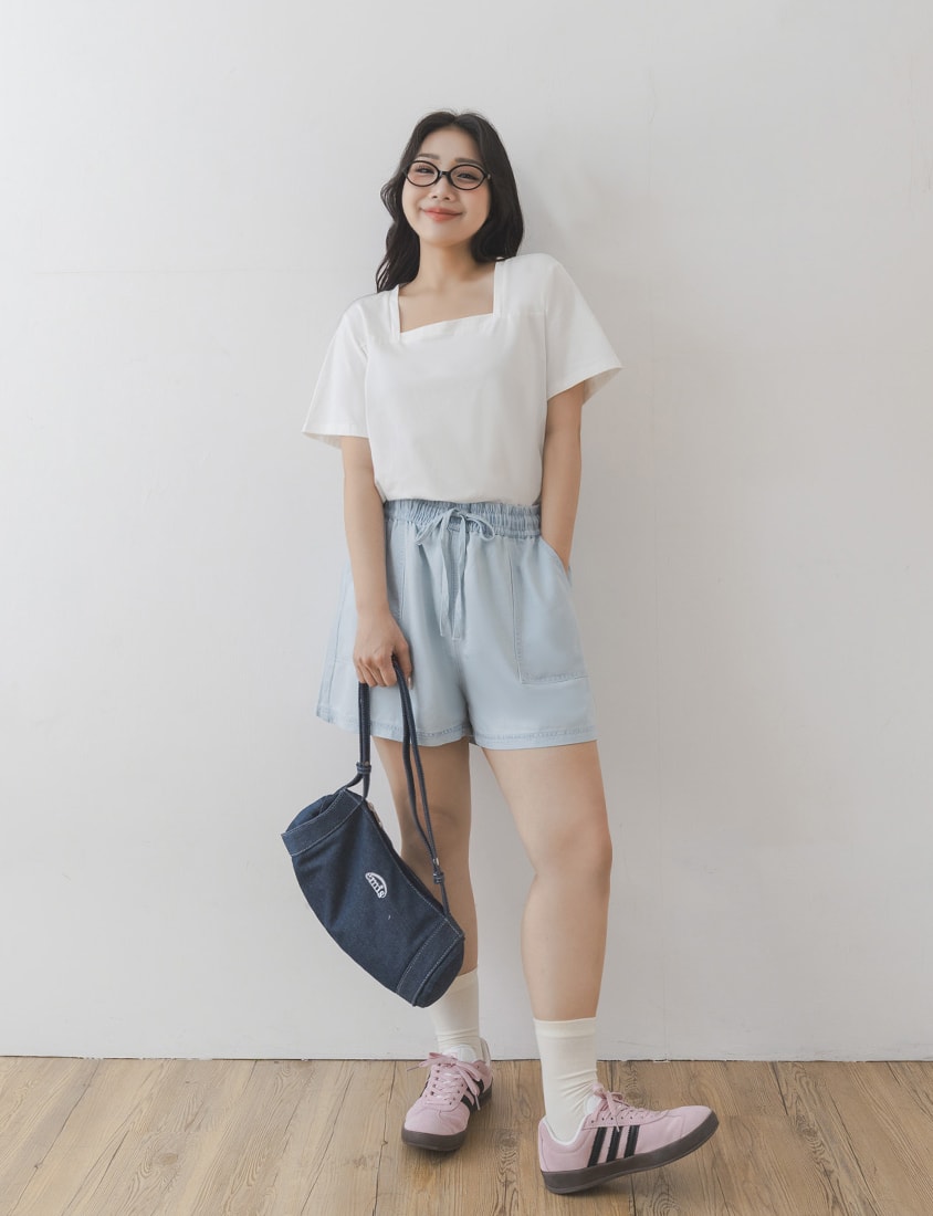 Airy Cooling Square-Neck Ice Porcelain Cotton Plus Size Tee