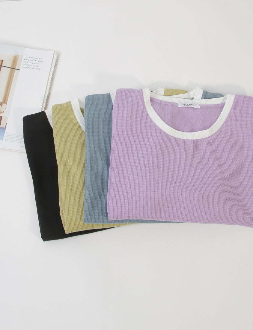 Colorblock Waffle Heart Embroidery Plus Size Top