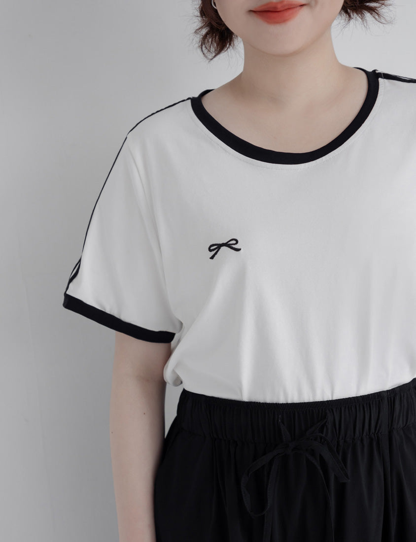 American Style Sporty Bow Embroidery Plus Size Tee