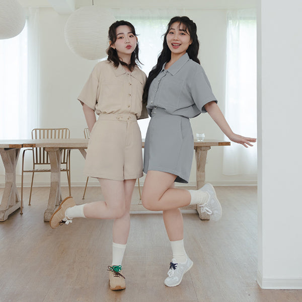 Color-Block Stitched Large Pocket Plus Size Short Sleeve Shirt