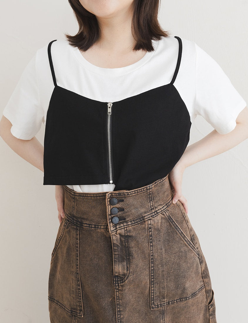 Asymmetric Front Zip Plus Size Layered Tee