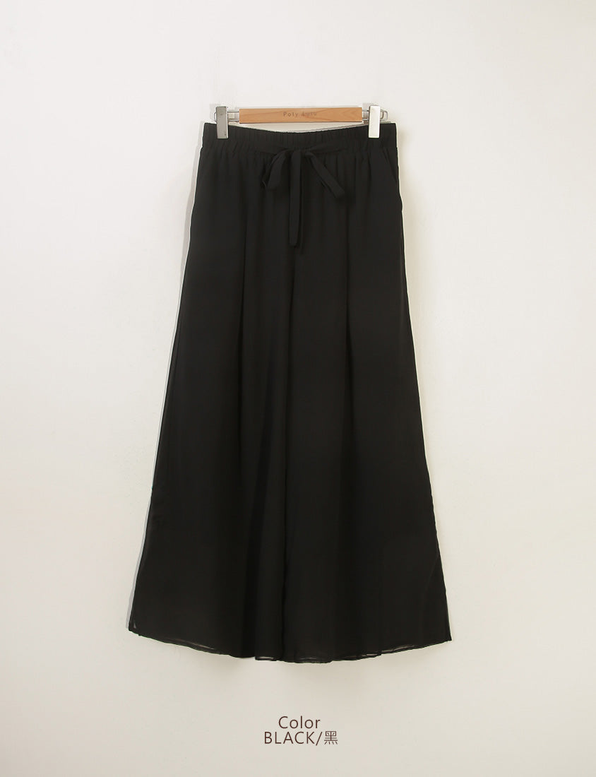 MISS. Silky Cool Sheer Chiffon Elastic Waist Plus Size Wide Pants