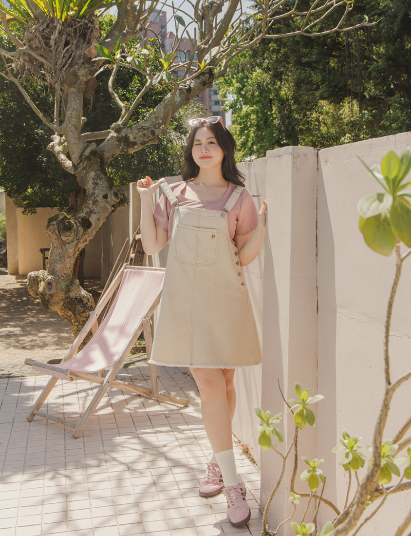 Adjustable Twill Cotton Strap Plus Size Midi Dress