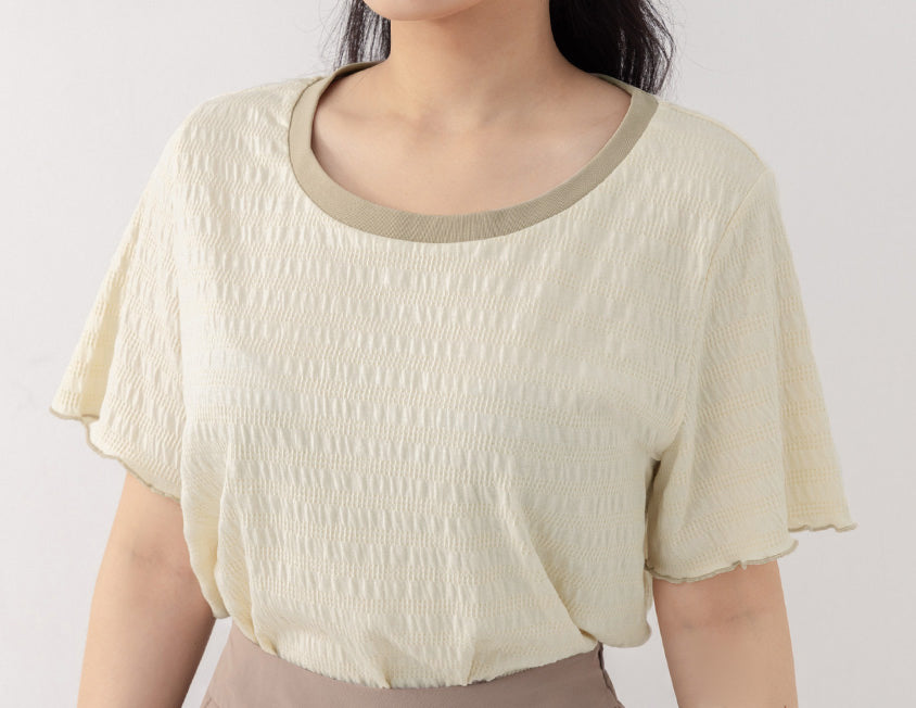 Multicolor Crew Neck Color-Block Crinkled Plus Size Short Sleeve Top