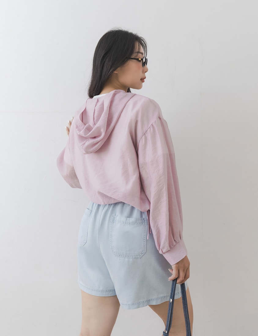 Semi-Sheer Drawstring Hem Hooded Plus Size Jacket