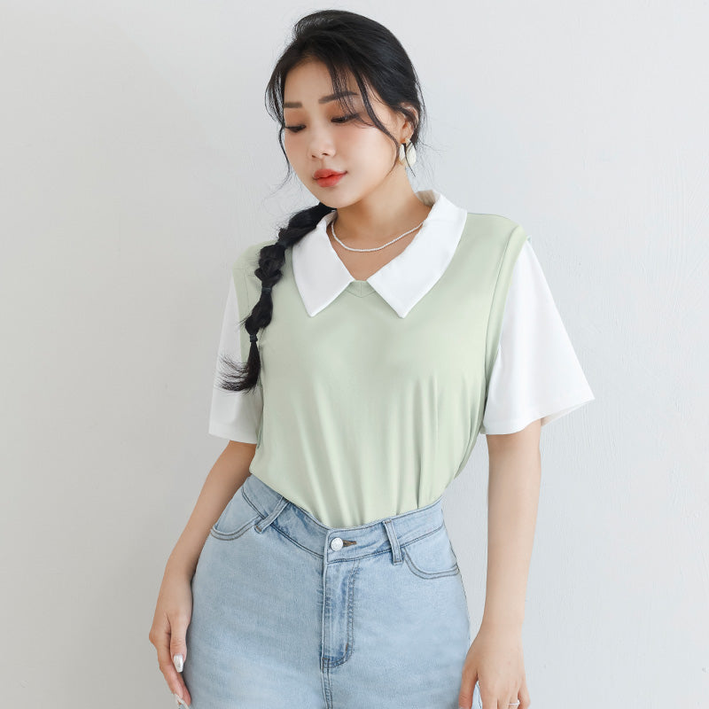 MISS. Lyocell Cooling Faux Two-Piece Plus Size Top