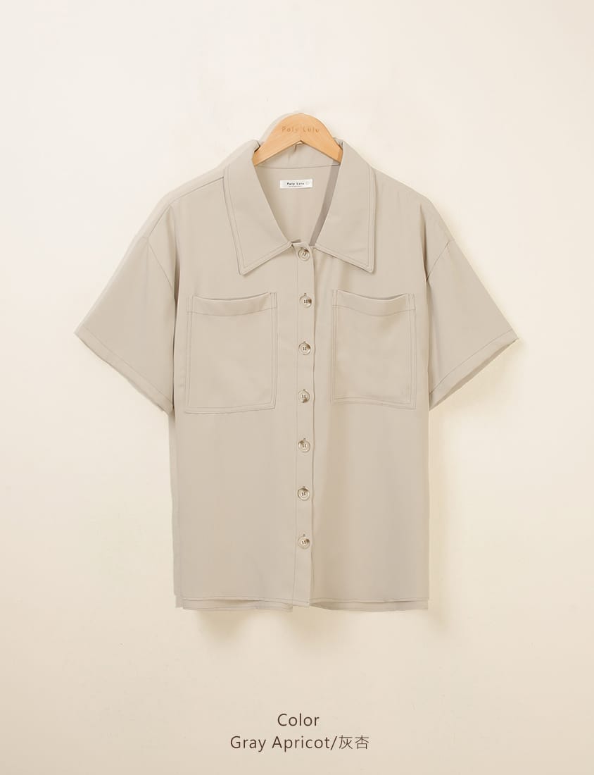 Color-Block Stitched Large Pocket Plus Size Short Sleeve Shirt