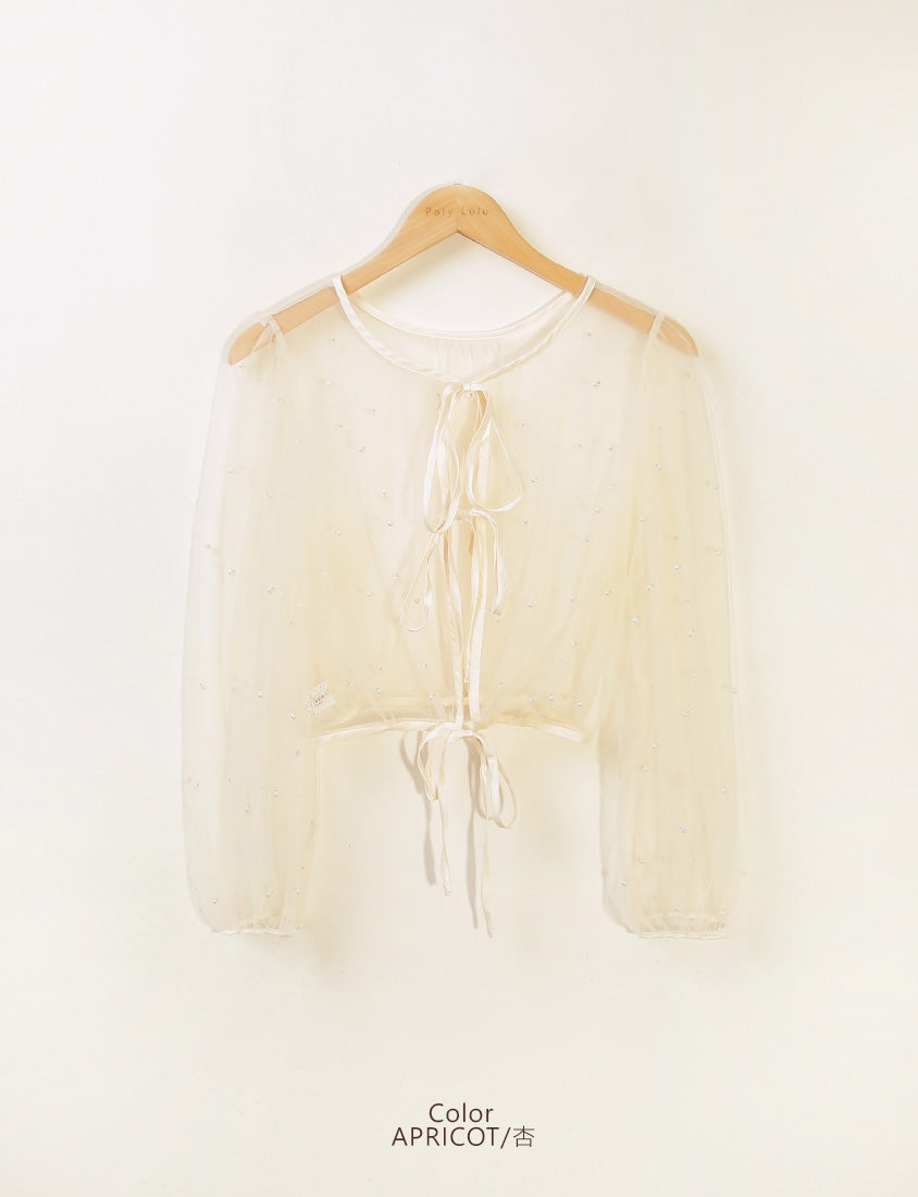 MISS. Romantic Sheer Pearl-Embellished Tie Plus Size Blouse