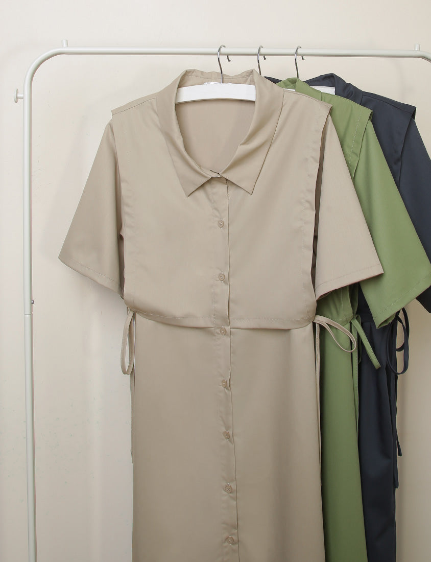 MISS. Japanese Style Layered Side Tie Shirt Dress