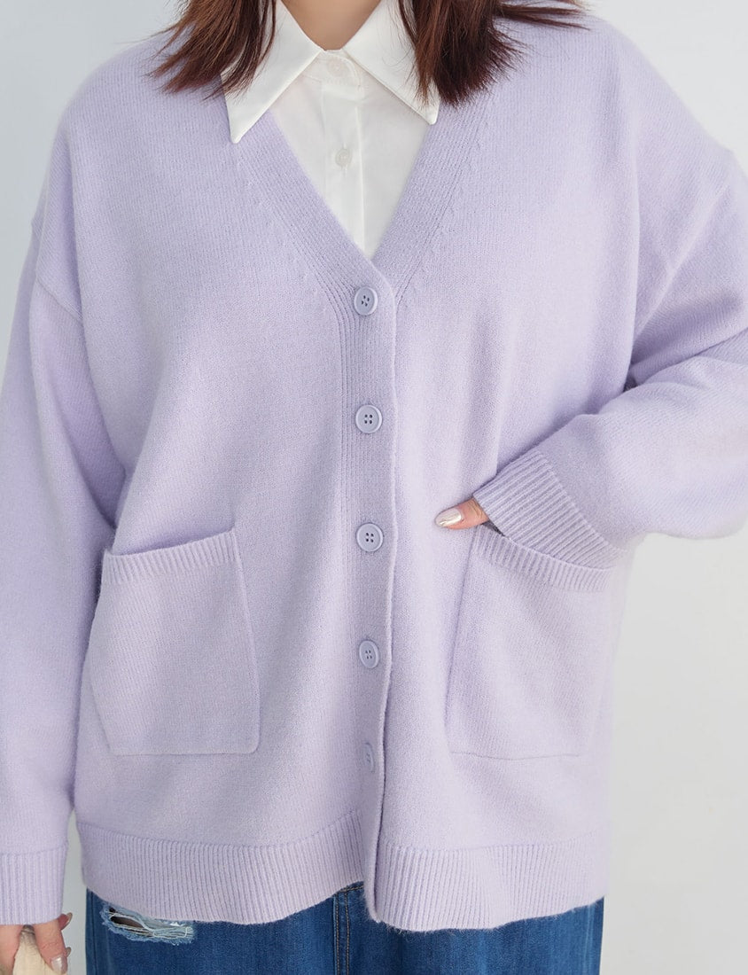 Classic V-Neck Multicolor Longline Plus Size Knit Cardigan