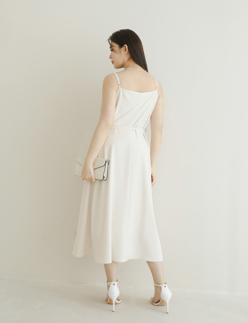 MISS. Silky Cool Pleated  Waist Tie Plus Size Cami Dress