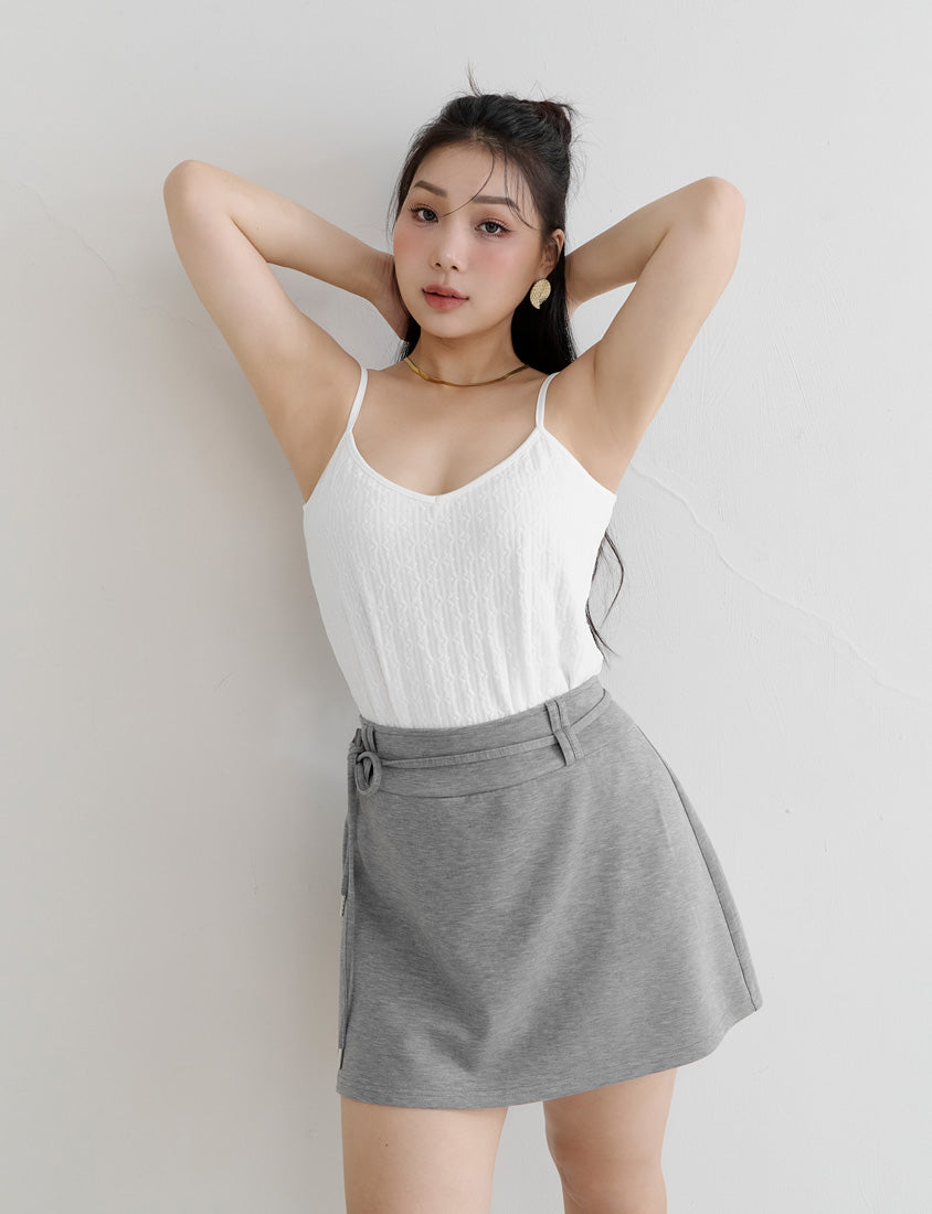 MUA! Cloud Cotton Pleated Slit Plus Size Mini Skirt (With Tie)