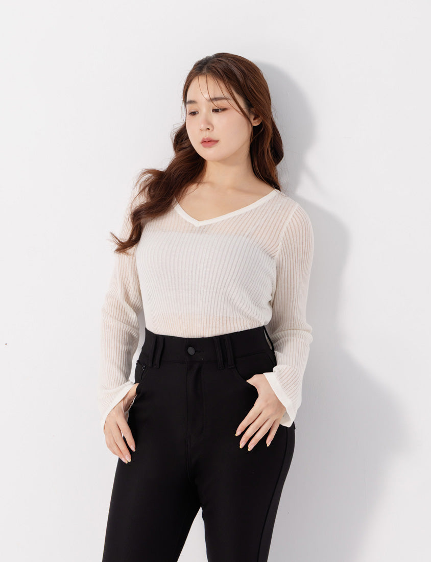 Lyocell Sheer Knit Plus Size Long Sleeve Top