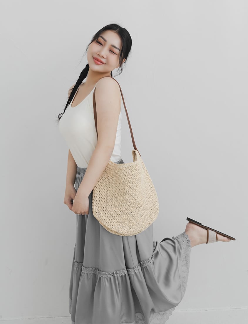 Korean Style Flowy Lace Trim Tiered Plus Size Maxi Skirt