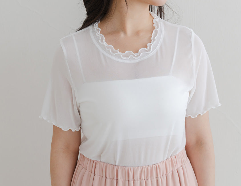 Double Layered Ruffle Sheer Stretch Plus Size Top