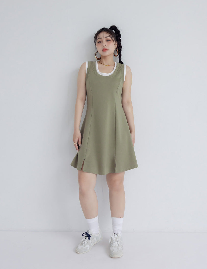 MUA! Space Cotton Faux Two-Piece Stitch Plus Size Mini Dress