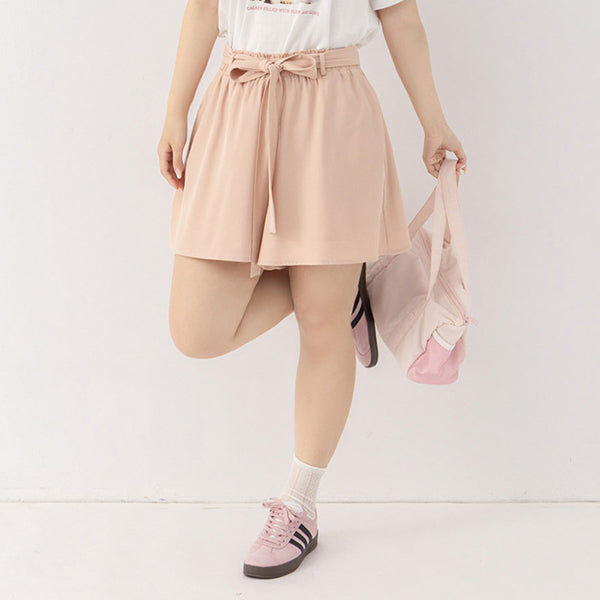 Floral Ruffled Elastic Waist Flowy Plus Size Mini Skort  (With Waist Tie)