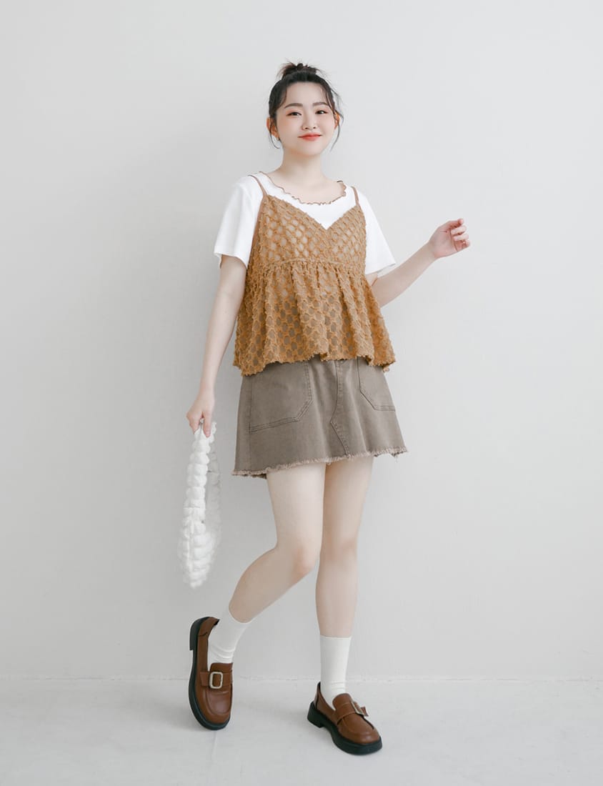 Two-Piece Japanese-Style Color-Block Plus Size Top Set