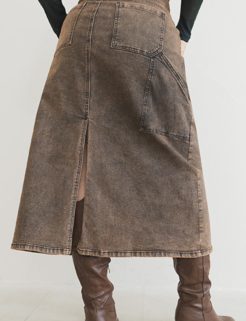 MUA! Ultra-Stretch Back Slit High-Waist Washed Denim Plus Size Maxi Skirt