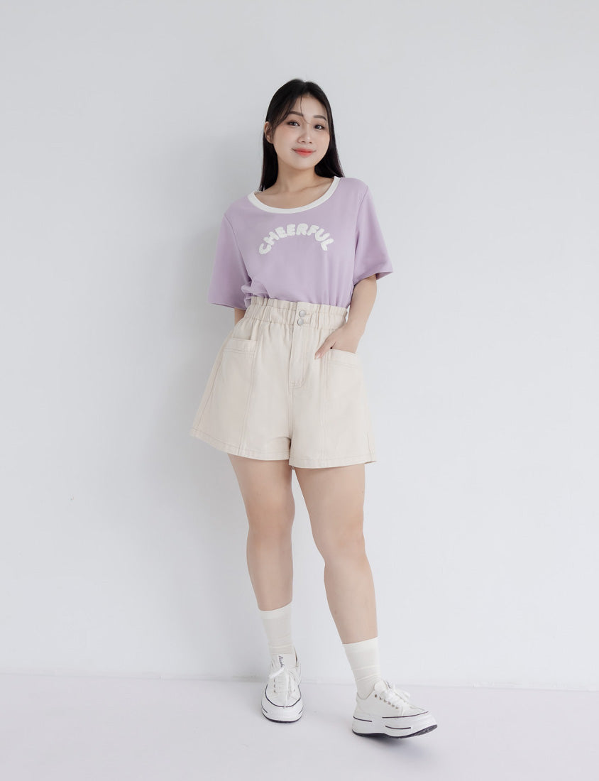 Playful Bubble Hem Twill Drawstring Plus Size Shorts