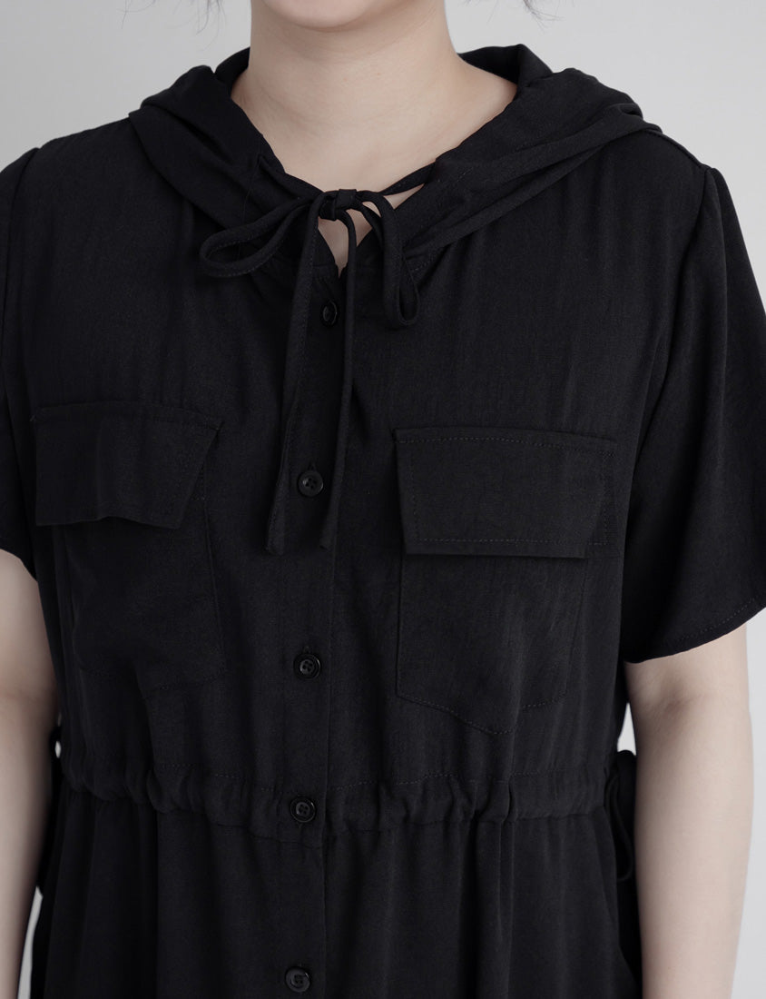 Cargo Hooded Button-Up Plus Size Maxi Dress