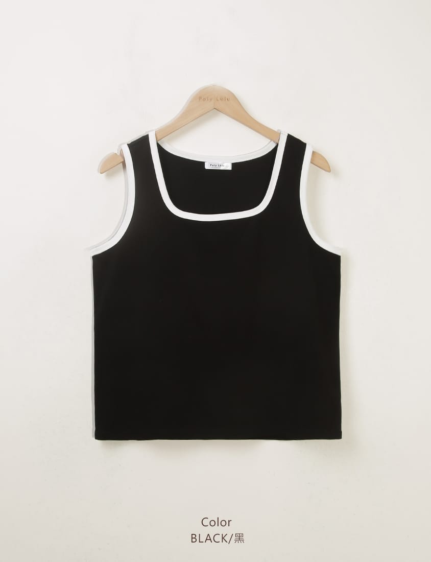 MISS. Basic Contrast Piped Plus Size Square Neck Tank Top
