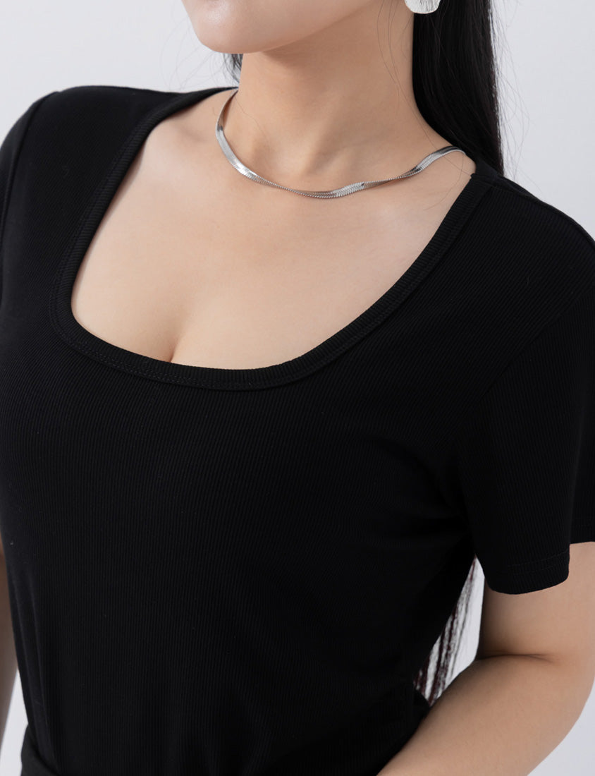 MUA! Ribbed Square Neck Side-Ruched Plus Size Top