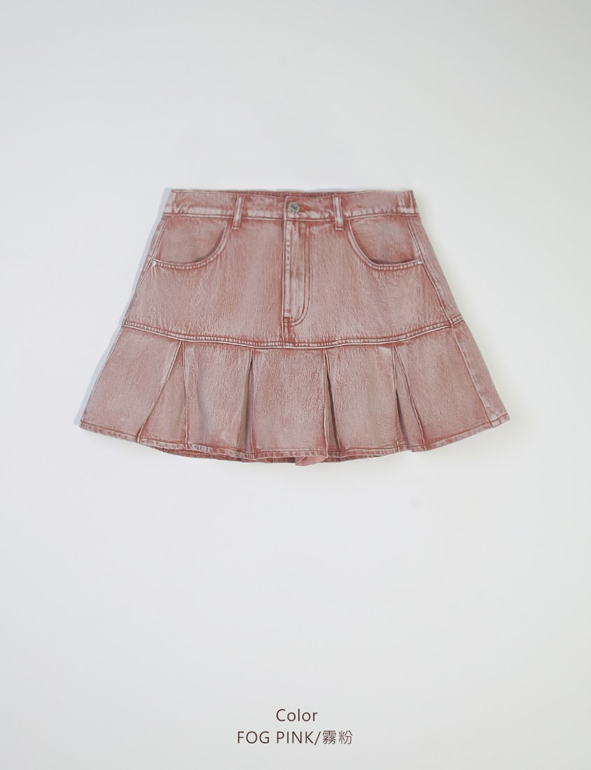 Vintage Washed Pleated Plus Size Denim Skort (With Pants)