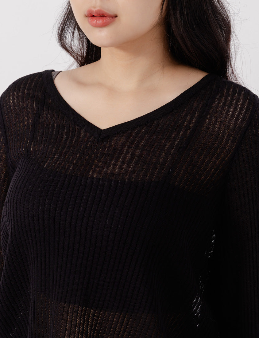 Lyocell Sheer Knit Plus Size Long Sleeve Top