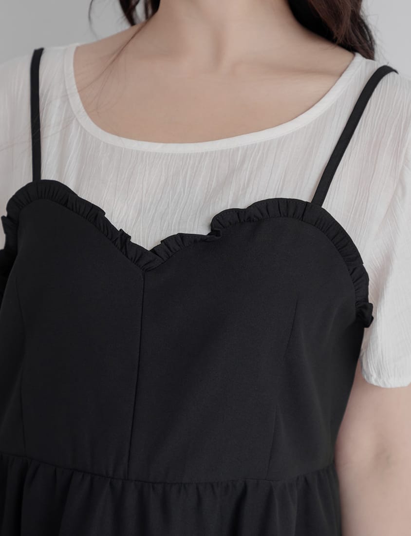 Faux Two-Piece Ruffle-Trim Layered-Look Plus Size Peplum Blouse