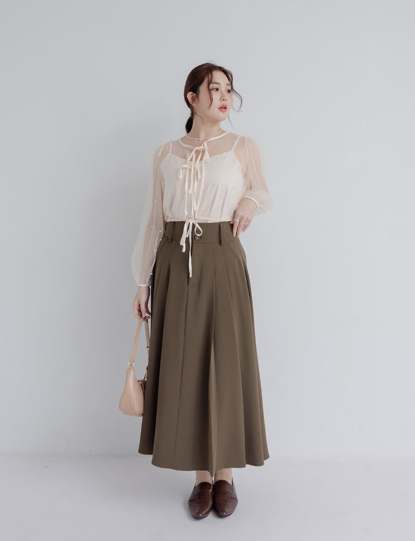 MISS. Wrinkle-Resistant Tummy Flattering with Back Elastic Plus Size Tailored Maxi Skirt