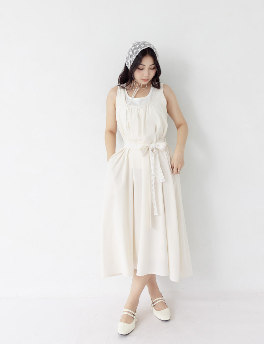 Two-Piece Ruched Vest Plus Size Dress (with Waist-Tie)