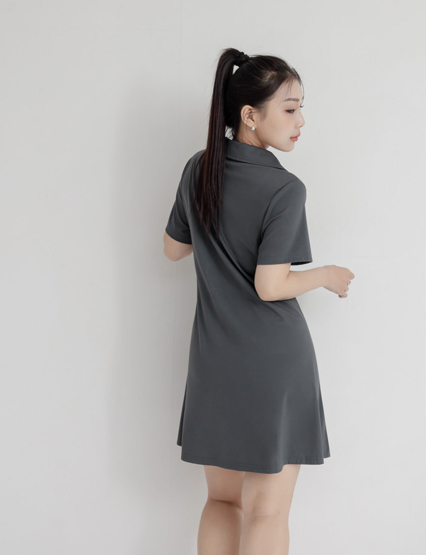 MUA! Chic Notched Collar Twill Plus Size Short Sleeve Dress
