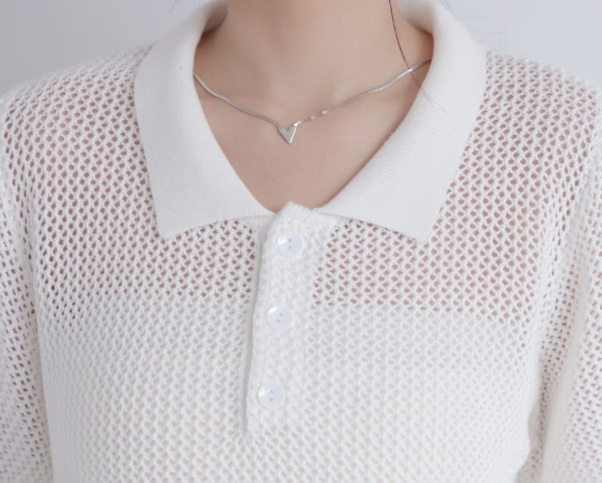 MISS. Polo Collar Knitted Hollow Plus Size Top