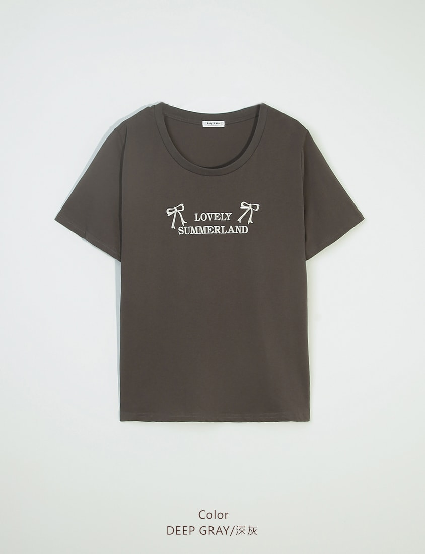 Sweet Bow Embroidery Plus Size Tee