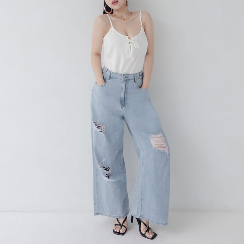 MUA! Distressed Denim Elastic Back Plus Size Wide Leg Jeans