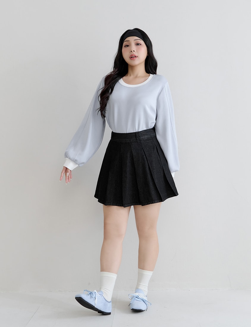 Playful Pleated Denim Mini Skirt (with Button)