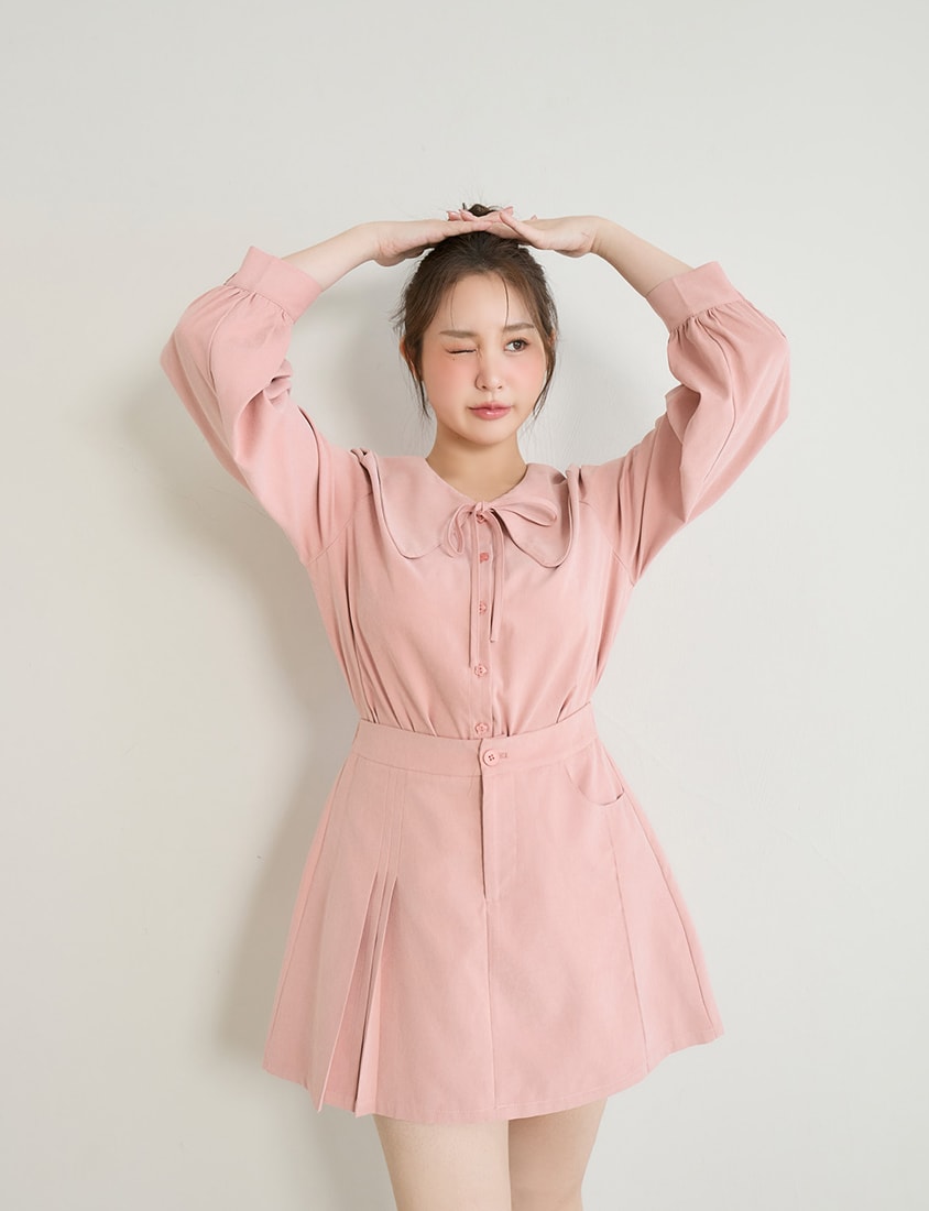 Asymmetrical Pleated Elastic Back Waist Twill Plus Size Mini Skirt