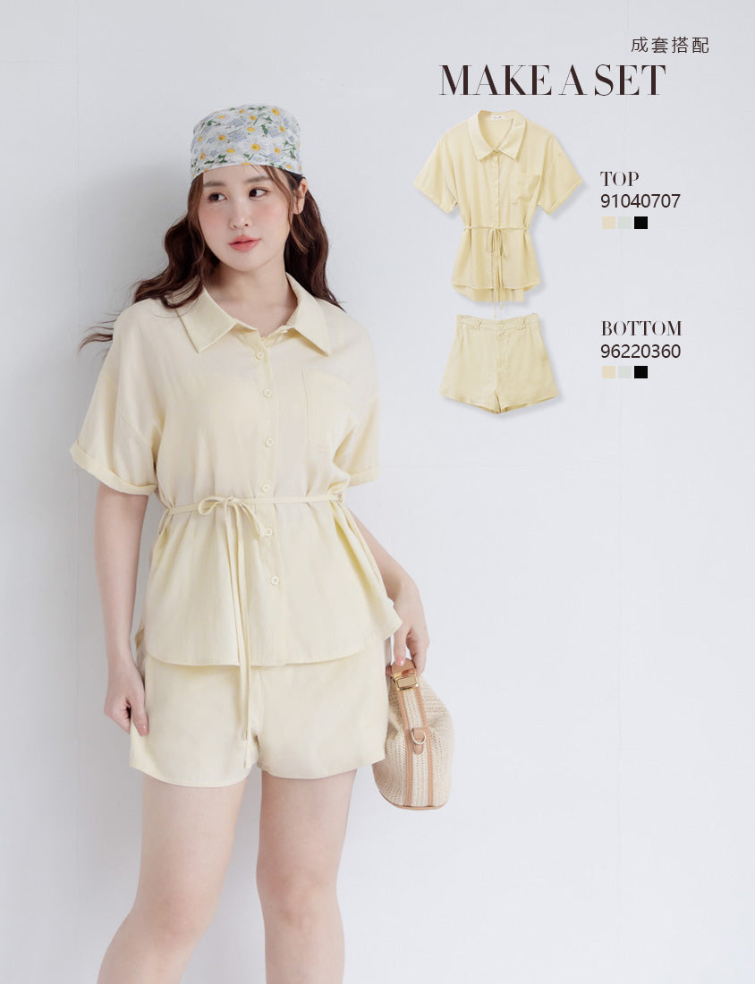 Airy Silky Linen Short Sleeve Plus Size Shirt (With Tie Belt)